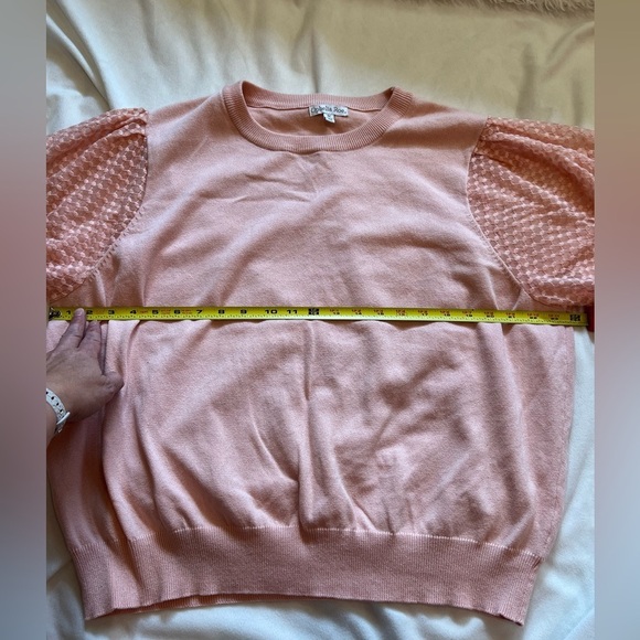 Pink Knit Top with Textured Lace Sleeves Size 3X - Picture 8 of 10